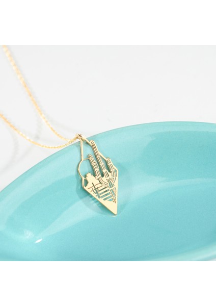 Geometrik Kaktüs Kadın Gümüş Kolye, 925 Ayar Gümüş Kolye, Gümüş, Rose Gold, Altın Kaplama Kolye modelleri