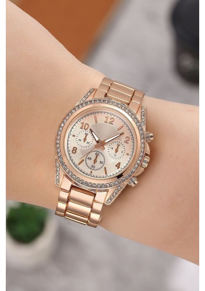 Taşlı Dekoratif Kadran Şık Kadın Kol Saati