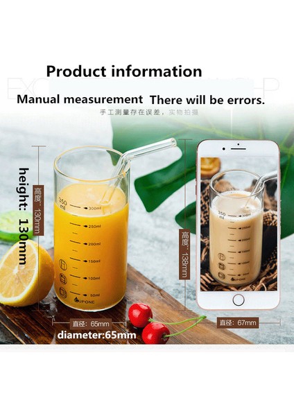350ML 350ML Kalın Yüksek Sıcaklığa Dayanıklı Cam Ölçekli Bardak Pişirme Mikrodalga Fırın Düz Ölçüm Bardak Cam Saman ile Süt Bardağı (Yurt Dışından) modelleri
