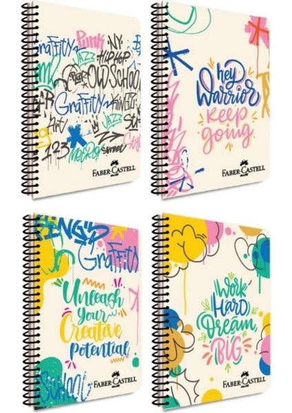 Faber Castell Grafiti Kapak Spiralli Defter 80 Yaprak Çizgili -4'lü-