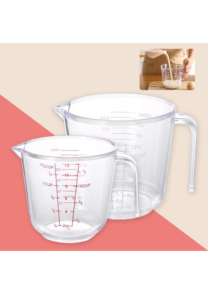 300ML ve 600M Saplı ve Dökme Borulu 2 Adet Plastik Ölçüm Kabı Seti, Kaymaz Sap ve Pişirme Pişirme Için Kalın Ölçümler 300ML 600ML (Yurt Dışından)