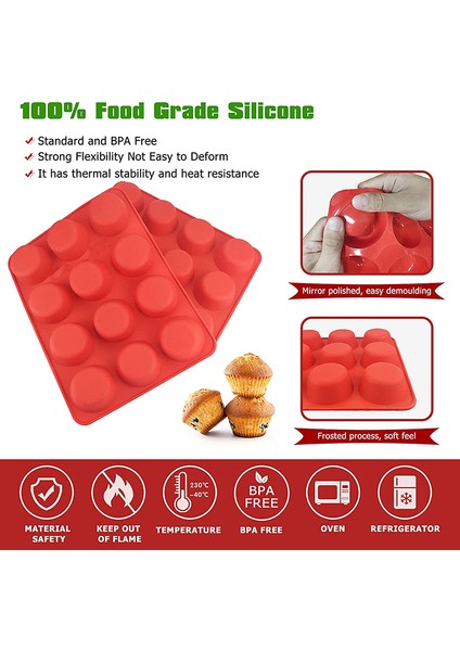 24 Kırmızı Silikon Muffin Kalıbı Mini Kek Yapıcı 6 ve 12 Bardak Ev Yapımı Qukiches Frittata Muffinler Tepsi Kalıbı Pişirme Gereçleri Araçları (Yurt Dışından) modelleri