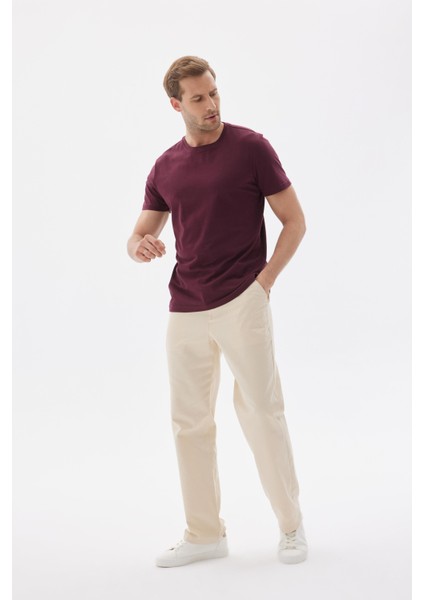 Erkek Bisiklet Yaka Slim Fit Basic Tişört Bordo
