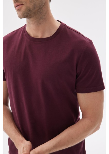 Erkek Bisiklet Yaka Slim Fit Basic Tişört Bordo