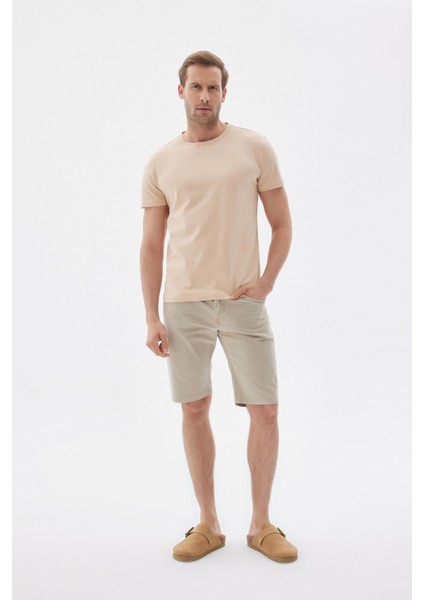 Erkek Bisiklet Yaka Slim Fit Basic Tişört Bej