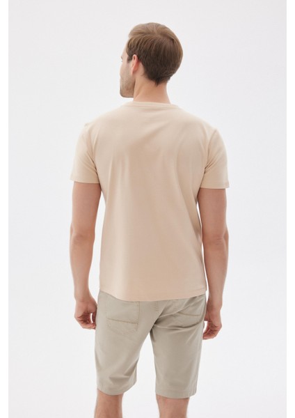Erkek Bisiklet Yaka Slim Fit Basic Tişört Bej
