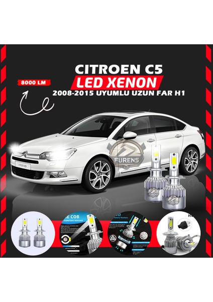 Citroen C5 2008-2015 Uzun Far Uyumlu Şimşek Etkili LED Xenon Performance Series H1