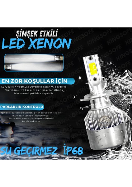 Citroen C5 2008-2015 Uzun Far Uyumlu Şimşek Etkili LED Xenon Performance Series H1