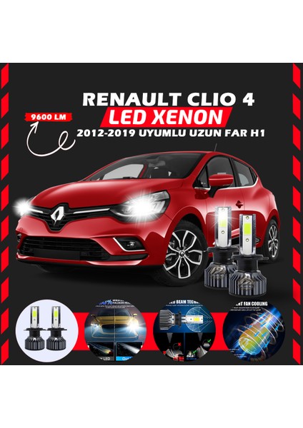 Renault Clio 4 2012-2019 Uzun Far Uyumlu Şimşek Etkili LED Xenon Pro Series H1