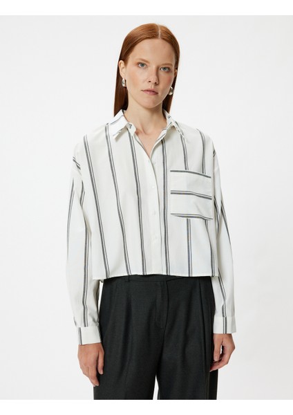 Crop Poplin Gömlek Uzun Kollu Cep Detaylı Pamuklu modelleri