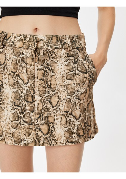 Leopar Desenli Şort Etek Yüksek Bel Mini Boy Cepli indirimleri