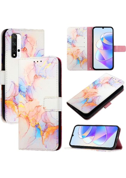 Onur 20 Için Kılıf Pro 4g Mermer Desen Kickstand Cüzdan Pu Deri (Yurt Dışından)