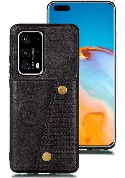 Cüzdan Kılıf Için Huawei P40 Buit Demir Kart Tutucu Cüzdan Kılıf Darbeye (Yurt Dışından)