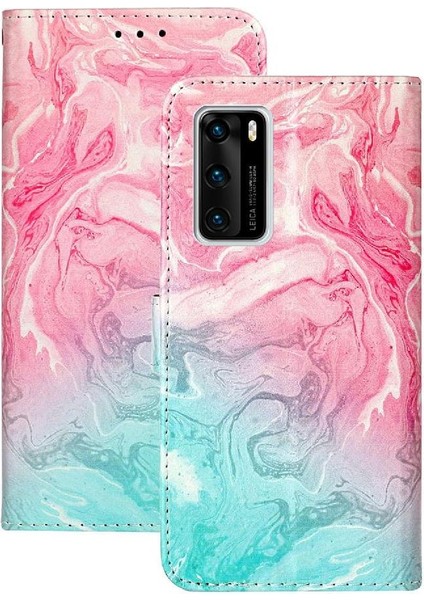 Huawei P40 Için Flip Case Kart Yuvaları Tutucu Mermer Desen Manyetik Pu Tam (Yurt Dışından)
