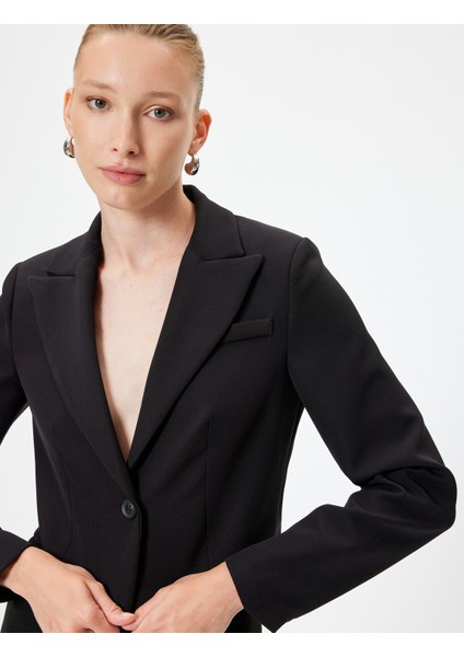 Crop Blazer Ceket Kruvaze Ters Yaka Regular Fit