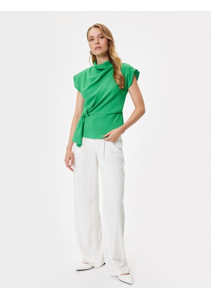 Kolsuz Dik Yaka Bluz Asimetrik Düğüm Detaylı fiyatları