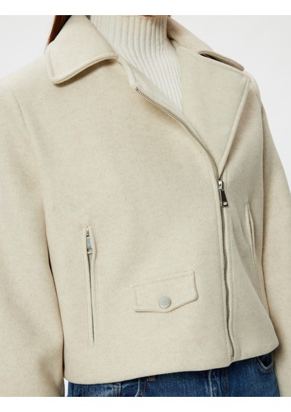 Kısa Biker Ceket Fermuarlı Cepli Yumuşak Dokulu indirimleri