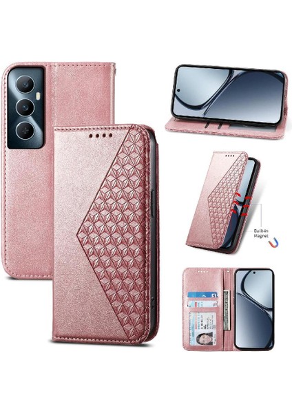 Realme C65 Eşkenar Dörtgen Şekli Günlük Kullanım Için Flip Case El Kayışı Standı Cüzdan (Yurt Dışından) indirimleri