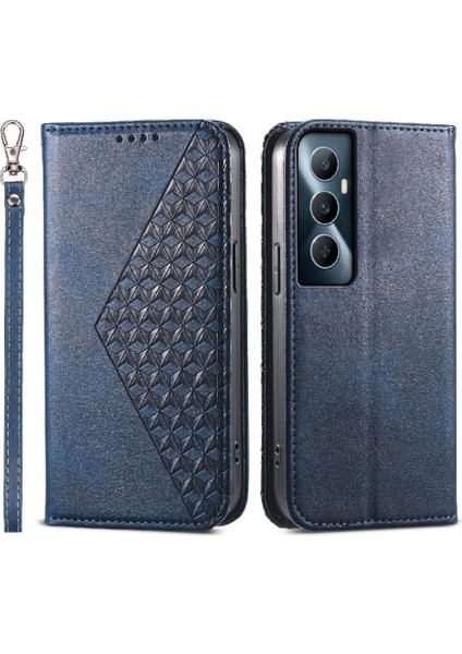 Realme C65 Eşkenar Dörtgen Şekli Günlük Kullanım Için Flip Case El Kayışı Standı Cüzdan (Yurt Dışından)