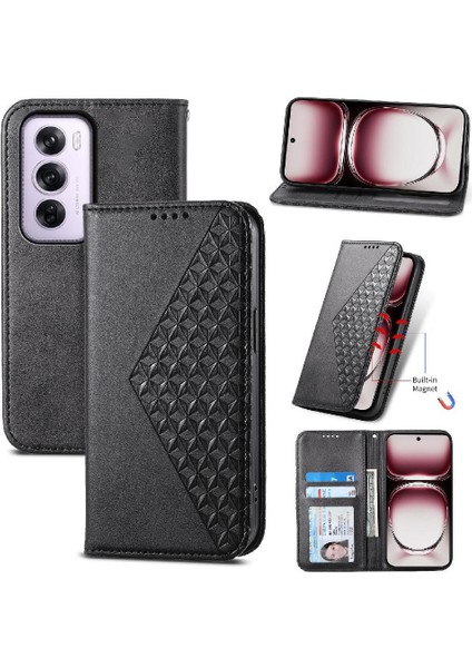 Oppo Oppo 12 Pro 5g Için Flip Case Standı El Kayışı Eşkenar Dörtgen Şekli Günlük Kullanım (Yurt Dışından)
