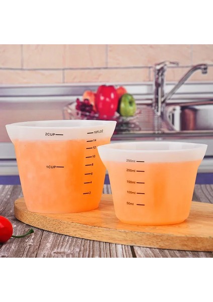 500ML Diy Kek Epoksi Reçine Takı Yapımı Mutfak Pişirme Araçları Silikon Ölçüm Kabı Şeffaf Ölçekli Sınıf Dayanıklı Yapışmaz (Yurt Dışından)