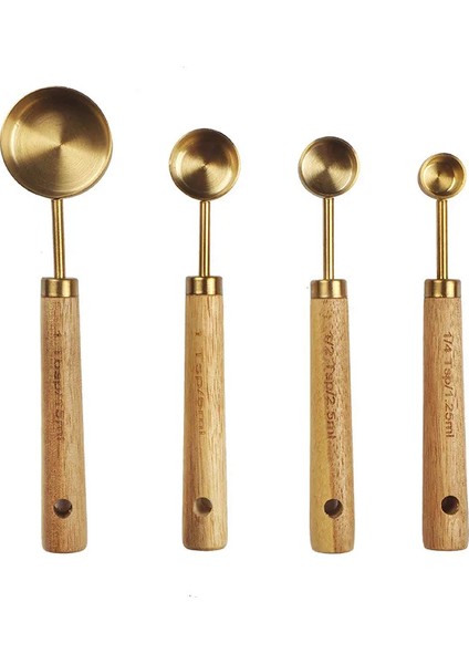 4 Adet Set-S Altın Mutfak Pişirme Araçları Bakeware Ölçme Aletleri ve Terazi Seti Paslanmaz Çelik Ahşap Saplı Ölçme Bardak ve Kaşıklar (Yurt Dışından)
