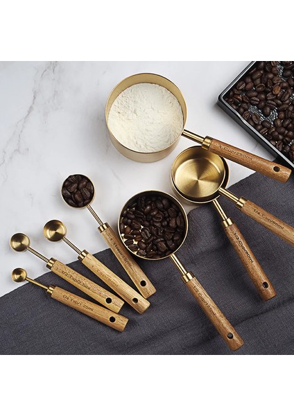 4 Adet Set-S Altın Mutfak Pişirme Araçları Bakeware Ölçme Aletleri ve Terazi Seti Paslanmaz Çelik Ahşap Saplı Ölçme Bardak ve Kaşıklar (Yurt Dışından) modelleri