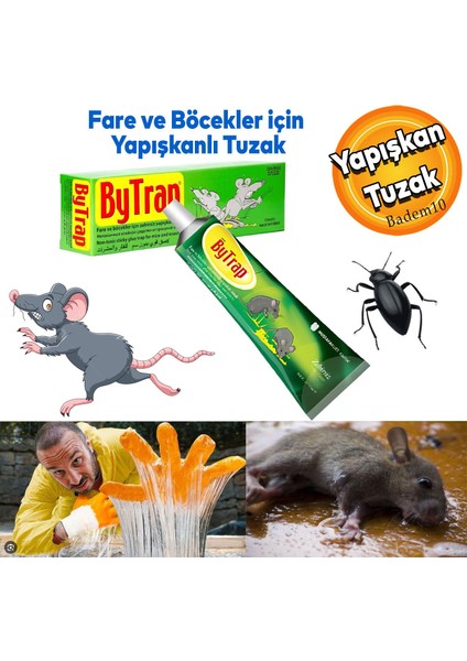 Bytrab Fare Haşere Böcek Tuzağı Kapanı Yakalama Yapışkanı Tüpü Zehirsiz 75 ml