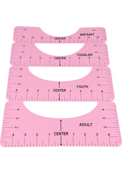 Pembe 1 Set 4 Adet Tişört Hizalama Cetveli Merkez Tasarım Kılavuzu Tişört Cetveli Hizalama Aracı Dikiş Aksesuarları Kendin Yap Çizim Şablonu Taslak (Yurt Dışından)