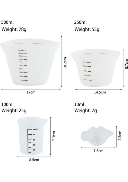 1 Adet 250ML 1/2/6 Adet Ölçüm Kabı Seti Silikon Ölçüm Bardakları Terazi ile Süt Kahve Kek Pişirme Ölçüm Kabı Epoksi Reçine Alet Seti (Yurt Dışından)