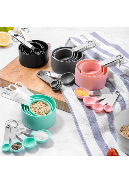 Pembe Büyük 4 Adet/set Ölçü Kaşığı Çelik Halka Saklama Ölçü Kaşığı Seti Şeffaf Ölçekli Kaymaz Saplı Pişirme Ölçüm Kabı Mutfak Aletleri (Yurt Dışından)