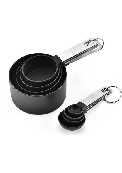 Siyah Saplı Ölçüm Kabı Paslanmaz Çelik Ölçüm Kaşığı Seti 8 Pişirme Ölçüm Kaşığı Ölçekli Plastik Bardak Ölçüm Kaşığı Seti (Yurt Dışından)