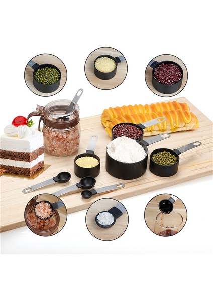 Siyah Saplı Ölçüm Kabı Paslanmaz Çelik Ölçüm Kaşığı Seti 8 Pişirme Ölçüm Kaşığı Ölçekli Plastik Bardak Ölçüm Kaşığı Seti (Yurt Dışından) modelleri