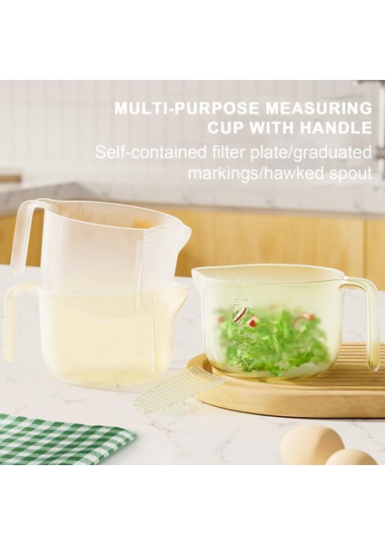 Çıkarılabilir Filtreli Sarı 1200 ml Ölçüm Kabı Ölçekli Yumurta Sıvı Filtreleme Karıştırma Pirinç Yıkama Kabı Pişirme Çırpma Kabı Mutfak Malzemeleri (Yurt Dışından)