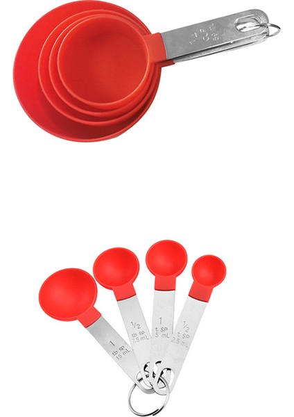 Kırmızı 8 Adet Ölçüm Kaşıkları ve Bardak Seti Istiflenebilir Leke Plastik Paslanmaz Çelik Saplı Mutfak Pişirme Aracı Ölçekli Eşyalar (Yurt Dışından)
