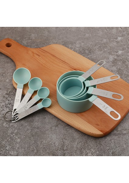 Kırmızı 8 Adet Ölçüm Kaşıkları ve Bardak Seti Istiflenebilir Leke Plastik Paslanmaz Çelik Saplı Mutfak Pişirme Aracı Ölçekli Eşyalar (Yurt Dışından)