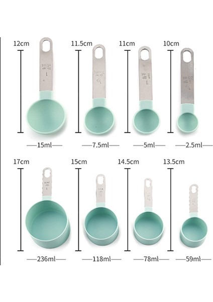 Kırmızı 8 Adet Ölçüm Kaşıkları ve Bardak Seti Istiflenebilir Leke Plastik Paslanmaz Çelik Saplı Mutfak Pişirme Aracı Ölçekli Eşyalar (Yurt Dışından)