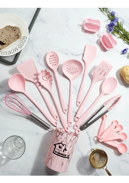 Siyah Pembe 18 Parça Gıda Sınıfı Silikon Mutfak Pişirme Gereçleri Döner Spatula Ölçüm Kaşığı Pratik Pişirme Aracı Mutfak Gereçleri Seti (Yurt Dışından) fiyatları