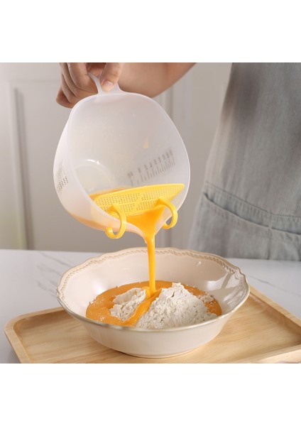 Beyaz 1000 ml Pratik Yumurta Sıvı Karıştırma Kabı Dahili Filtre Plakası Temizle Ölçüm Kabı Fırın Ultra Ince Filtre Ölçüm Kabı (Yurt Dışından) modelleri