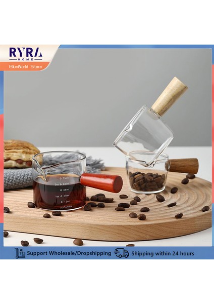 80ML Ölçüm Kabı 40/75/150ML Cam Espresso Ölçüm Kabı Ahşap Saplı Şarap Süt Sürahisi Şeffaf Ölçekli Espresso Atış Cam Mutfak Pişirme Aksesuarları (Yurt Dışından)