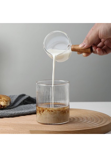 80ML Ölçüm Kabı 40/75/150ML Cam Espresso Ölçüm Kabı Ahşap Saplı Şarap Süt Sürahisi Şeffaf Ölçekli Espresso Atış Cam Mutfak Pişirme Aksesuarları (Yurt Dışından)