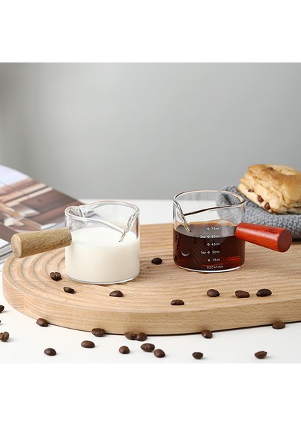 80ML Ölçüm Kabı 40/75/150ML Cam Espresso Ölçüm Kabı Ahşap Saplı Şarap Süt Sürahisi Şeffaf Ölçekli Espresso Atış Cam Mutfak Pişirme Aksesuarları (Yurt Dışından)