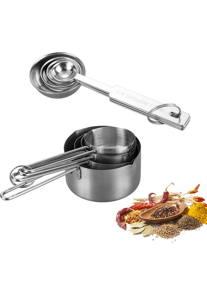 4 Adet Kaşık 4 Adet Ölçüm Bardak Kaşık Seti Pişirme Kek Pasta Eşyaları Paslanmaz Çelik Saplar Un Şeker Kepçe Mutfak Ölçüm Araçları (Yurt Dışından)