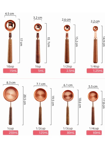 8 Adet Paslanmaz Çelik Gram Ahşap Ölçüm Kapları Kaşıklar Kaplamalı Bakır Gül Altın Mutfak Pişirme Ölçeği Ölçüm Kaşığı Seti Gıdaölçek (Yurt Dışından) fırsatları