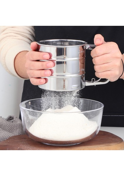 Gümüş 1xstainless Çelik Elek Bardak Tozu Un Örgü Elek Pişirme Araçları Kek Dekorasyon Pasta Araçları Bakeware Ölçme Ölçeği ile (Yurt Dışından) fiyatları