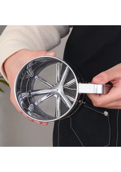 Gümüş 1xstainless Çelik Elek Bardak Tozu Un Örgü Elek Pişirme Araçları Kek Dekorasyon Pasta Araçları Bakeware Ölçme Ölçeği ile (Yurt Dışından) modelleri