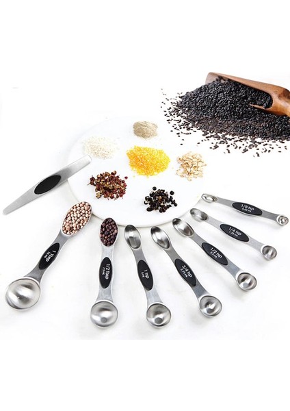 Siyah 8 Adet Manyetik Ölçüm Çay Kaşığı Yemek Kaşığı Kuru ve Sıvı Malzemeler Paslanmaz Çelik Çift Kafa Ölçüm Kaşığı (Yurt Dışından) modelleri