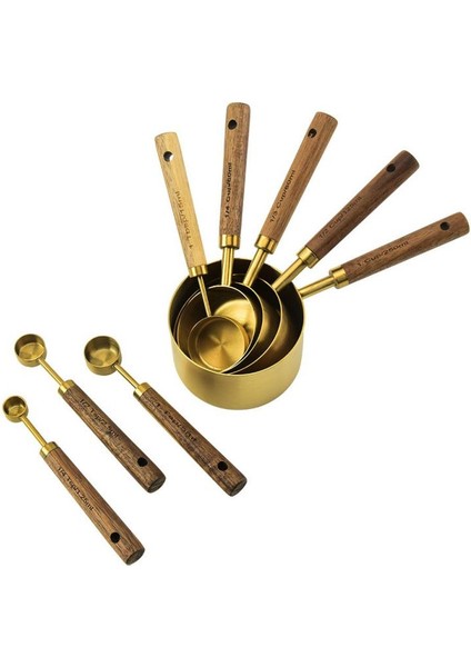 Proje 3 Sekiz Parçalı Set Mutfak Pişirme Aracı Ölçeği Ölçme Kaşık Seti Akasya Ahşap Saplı Paslanmaz Çelik Ölçme Kabı Ölçme Kaşığı (Yurt Dışından)