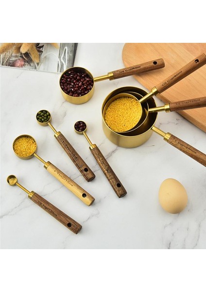 Proje 3 Sekiz Parçalı Set Mutfak Pişirme Aracı Ölçeği Ölçme Kaşık Seti Akasya Ahşap Saplı Paslanmaz Çelik Ölçme Kabı Ölçme Kaşığı (Yurt Dışından) modelleri
