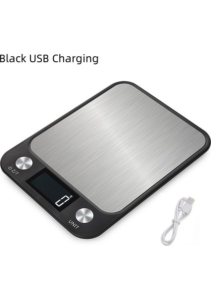 Siyah USB Şarj 5kg Mutfak Terazisi 5/10/15KG Tartı Gıda Kahve Dengesi Dijital Terazi Paslanmaz Çelik Tasarım Pişirme ve Pişirme Ölçme Aletleri (Yurt Dışından)